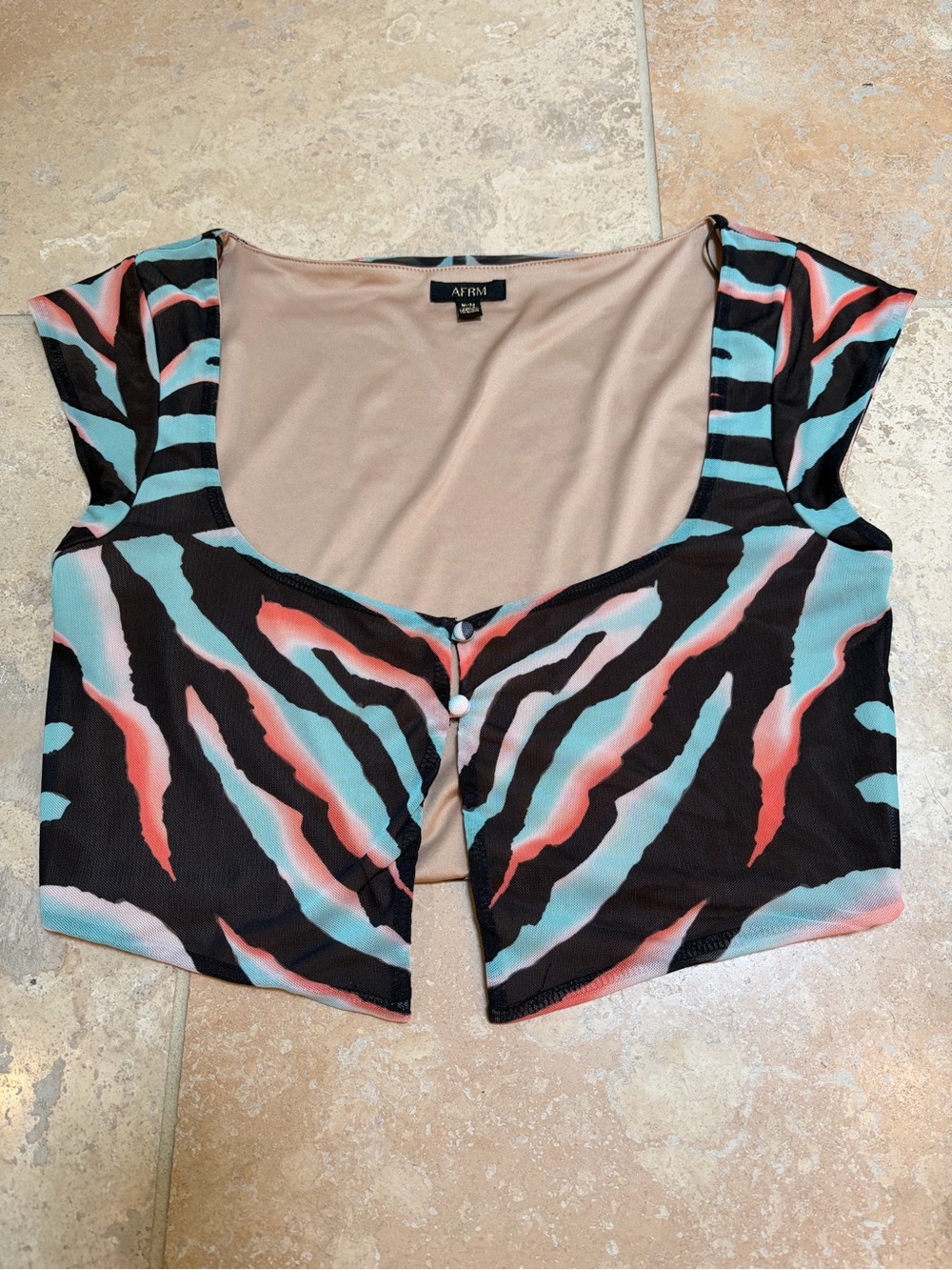 AFRM Brown  Coral & Aqua Abstract Stripe Crop Top